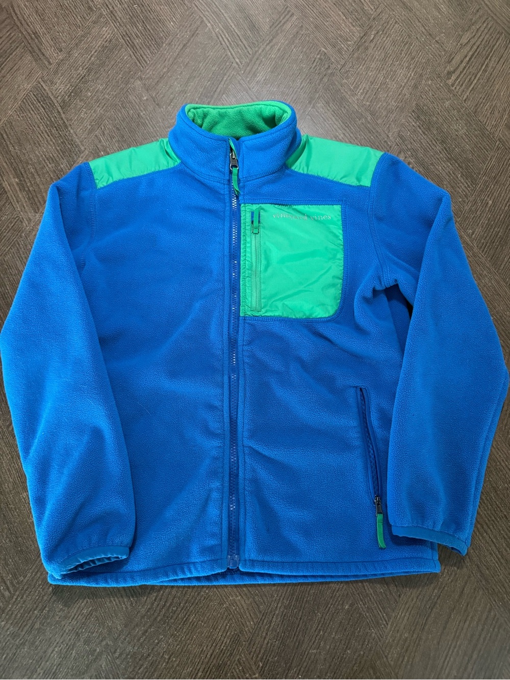 Vineyard Vines Blue and Green Kids Fleece Jacket-sz M (12-14)